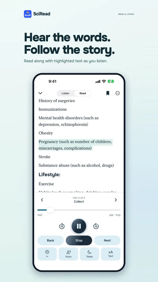 SciRead player screen