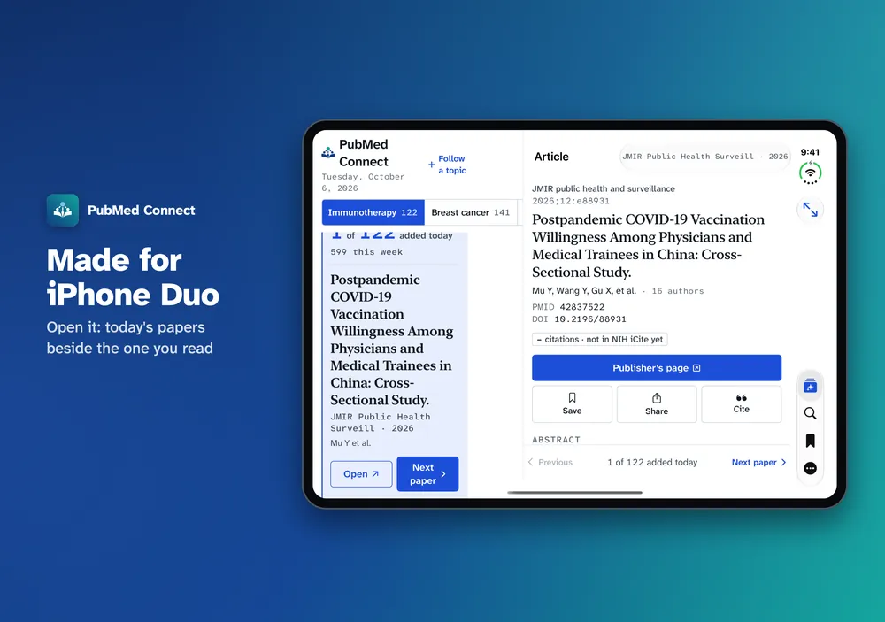 PubMed Connect on iPhone Duo, screenshot 1
