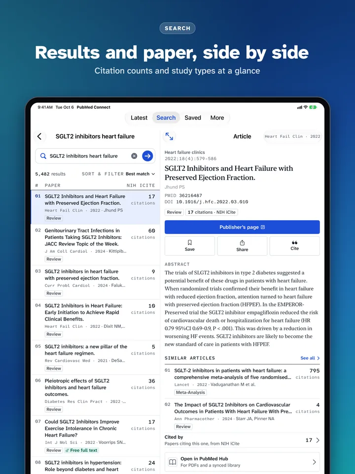 PubMed Connect on iPad, screenshot 2