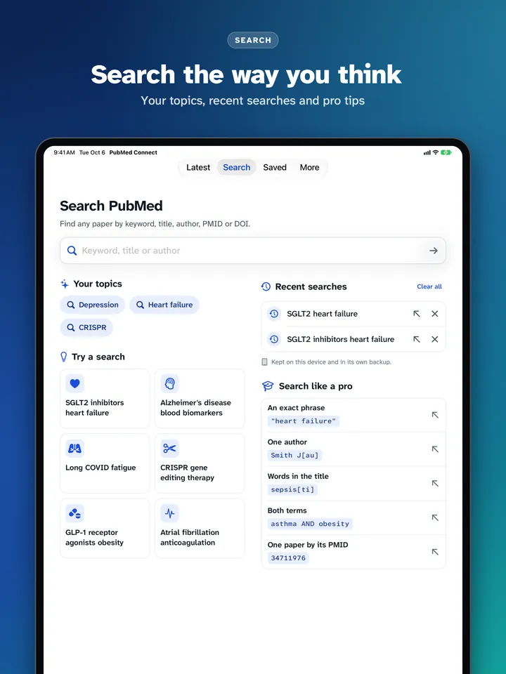 PubMed Connect on iPad, screenshot 3