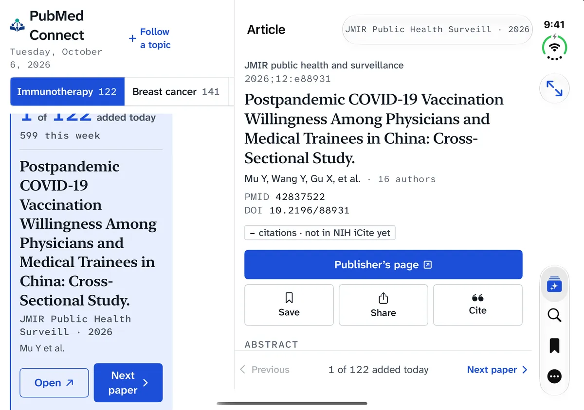 PubMed Connect on iPhone Duo