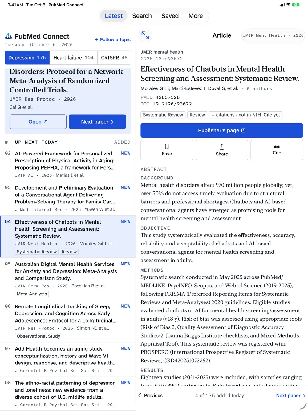 PubMed Connect on iPad
