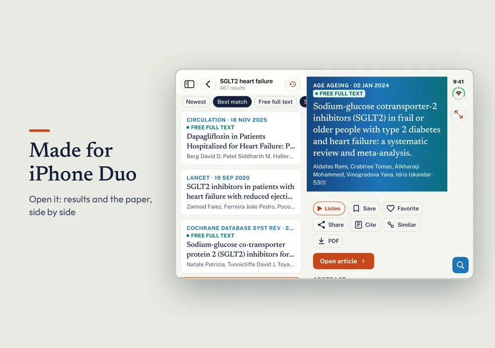 PubMed Hub opened on iPhone Duo, App Store screenshot