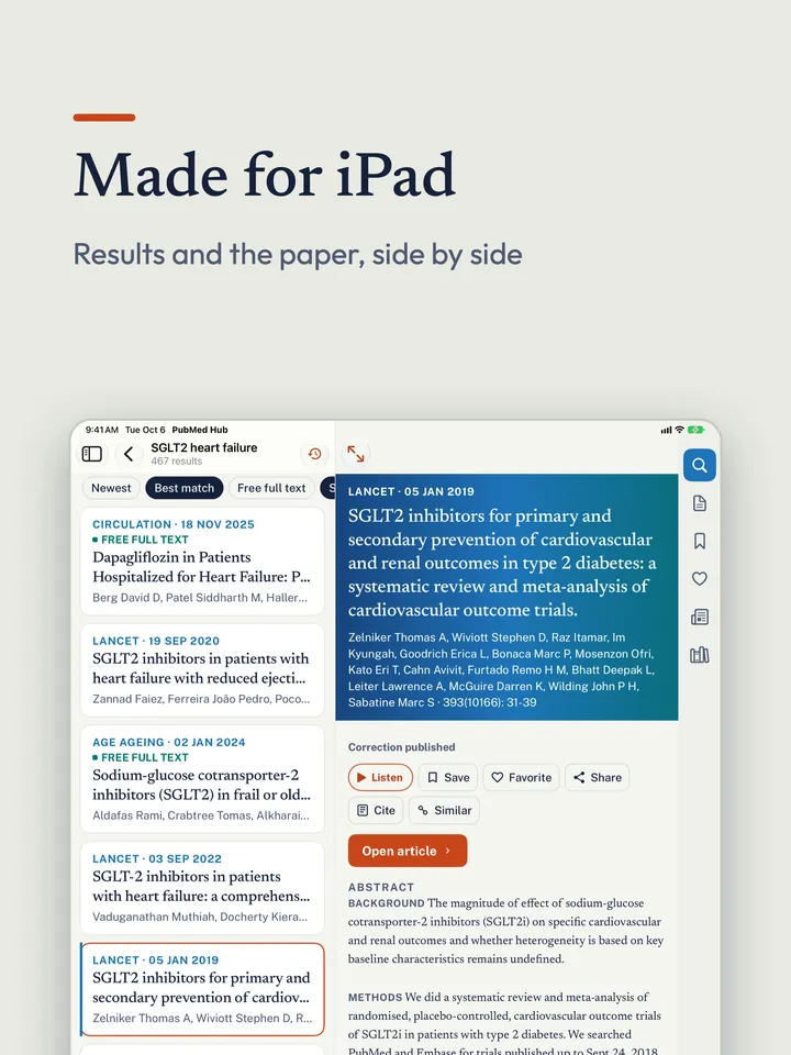 PubMed Hub on iPad, screenshot 1