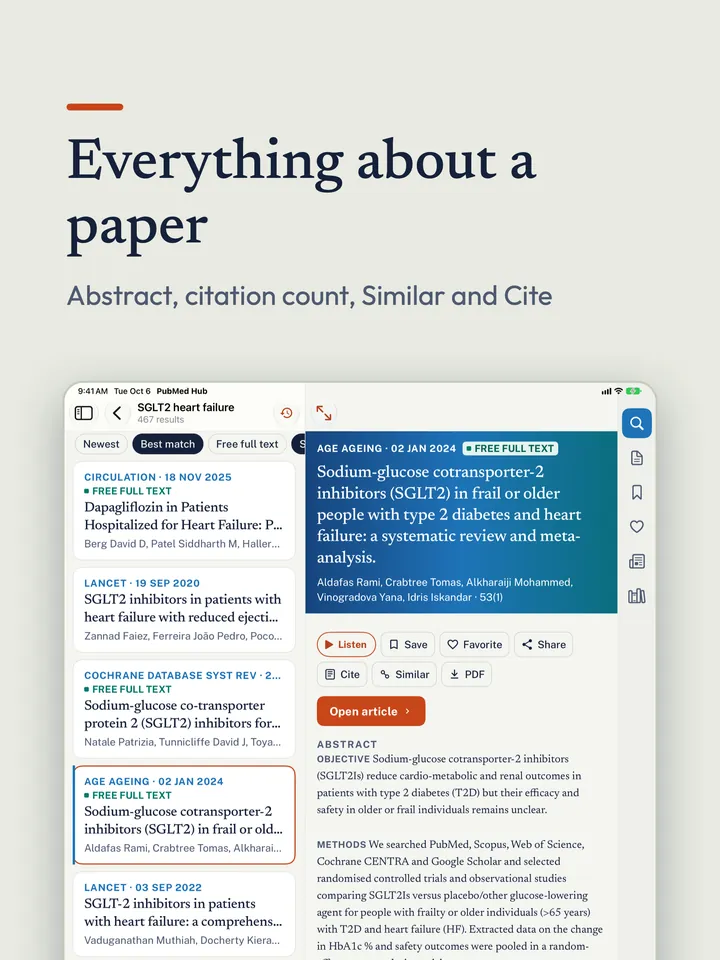 PubMed Hub on iPad, screenshot 2